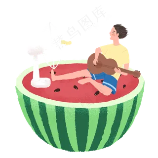 夏日坐在西瓜上的歌唱家