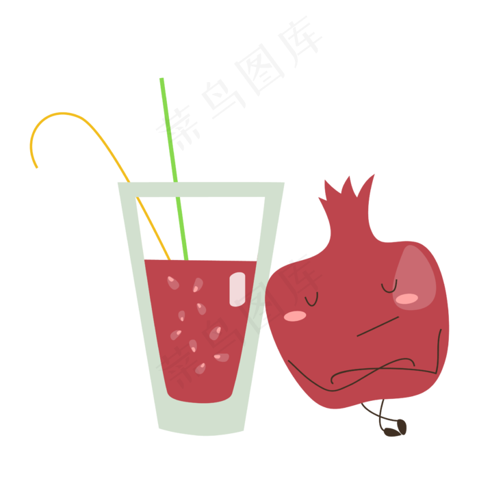 卡通红石榴果汁小人