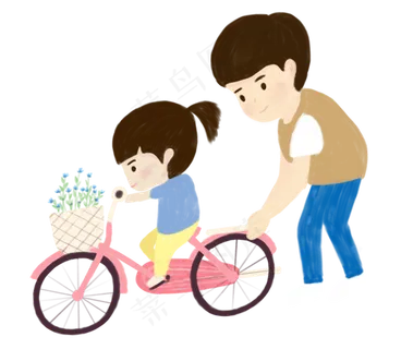 卡通手绘骑自行车的小女孩