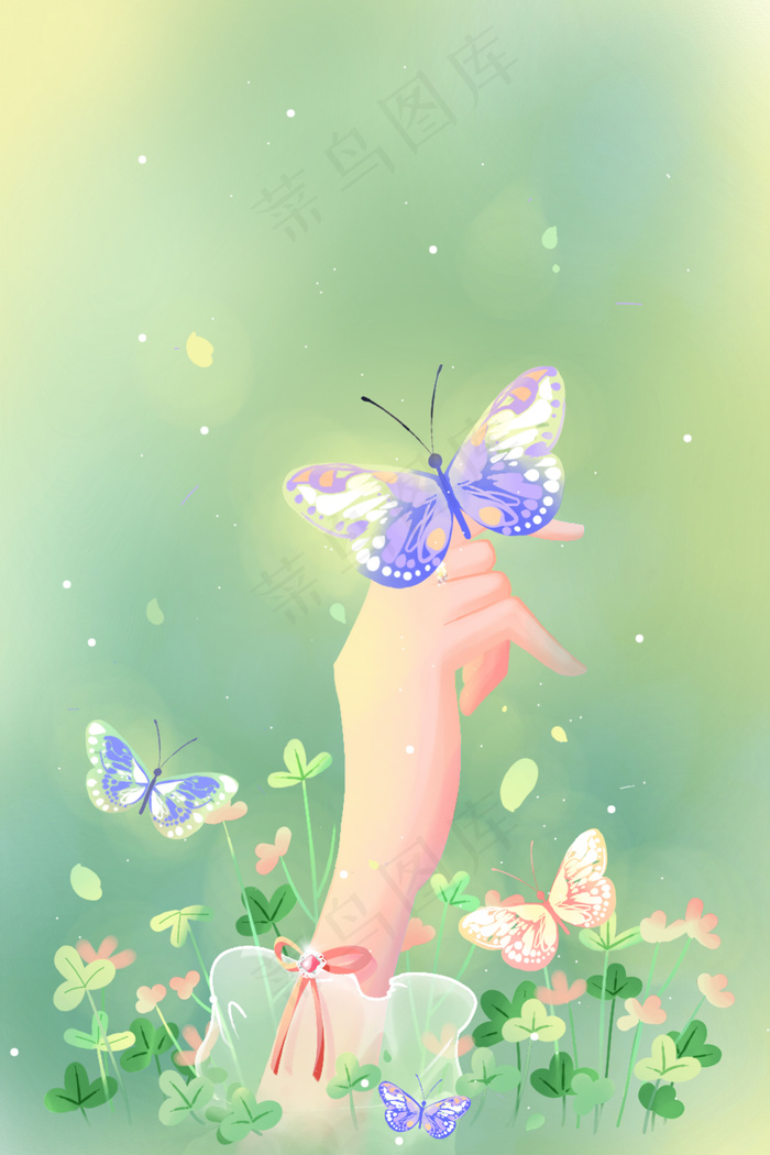 绿色唯美卡通小清新春季春天春分节气配图