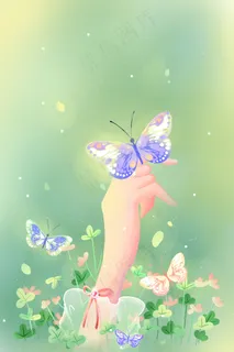 绿色唯美卡通小清新春季春天春分节气配图