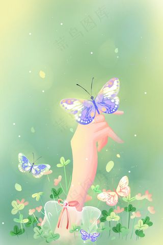 绿色唯美卡通小清新春季春天春分节气配图