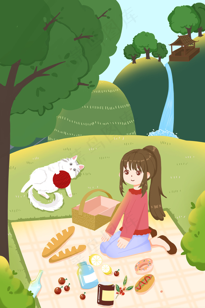 夏天夏日假日旅行出游野餐少女(3545*5315px 300 dpi )psd模版下载