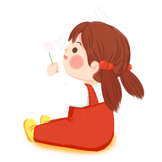 彩绘拿着一朵小花的儿童可商用元