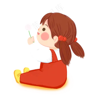 彩绘拿着一朵小花的儿童可商用元