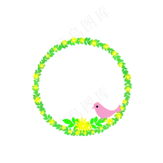 圆形花朵小鸟边框,免抠元素