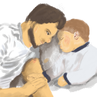 父亲节父亲注视熟睡的宝宝