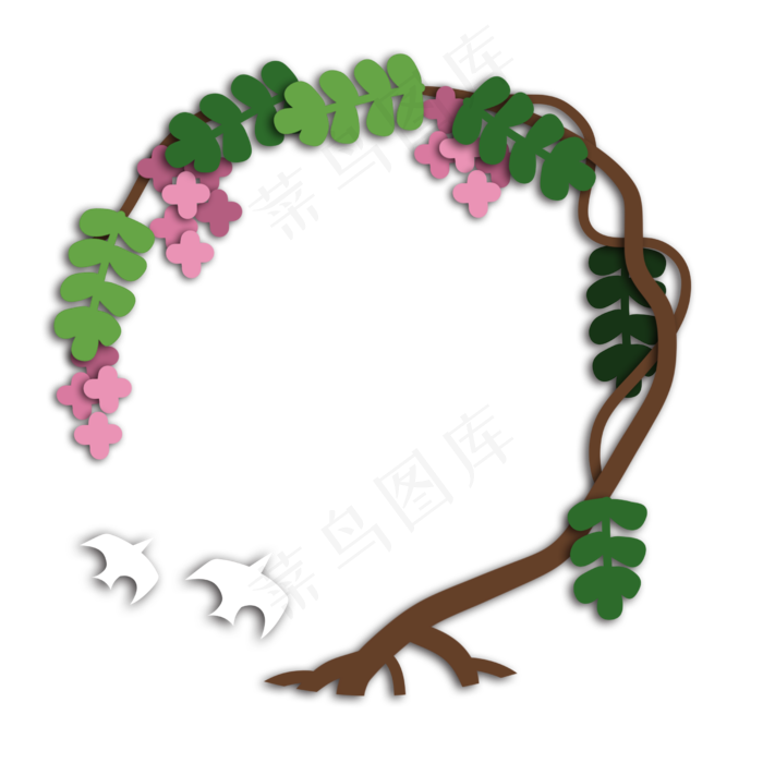 花鸟边框白鸟藤萝,免抠元素