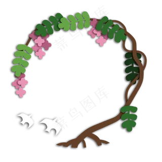 花鸟边框白鸟藤萝,免抠元素