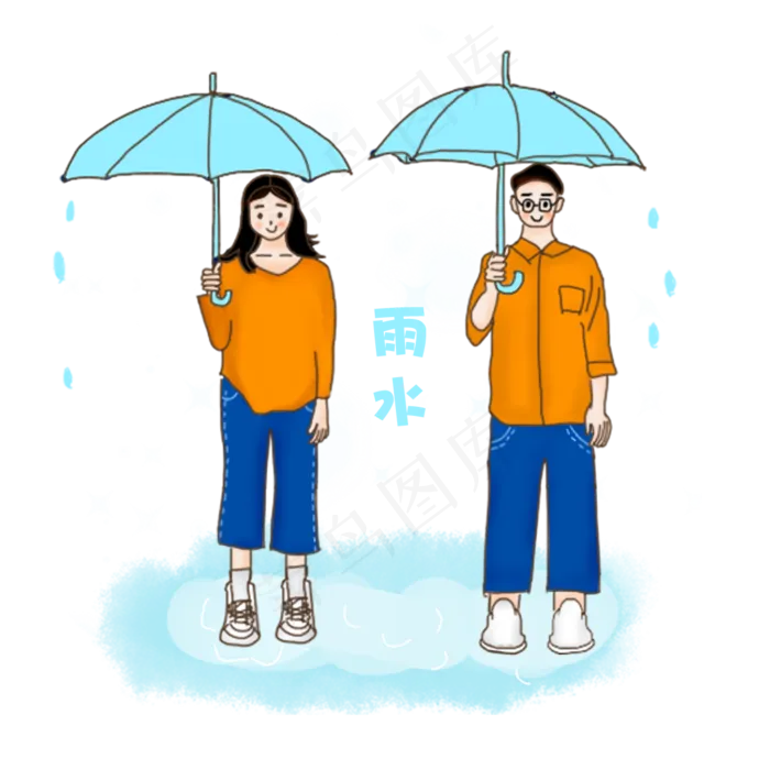 雨水节气潮服情侣撑伞上街双人街,免抠元素(1200X1200(DPI:300))psd模版下载