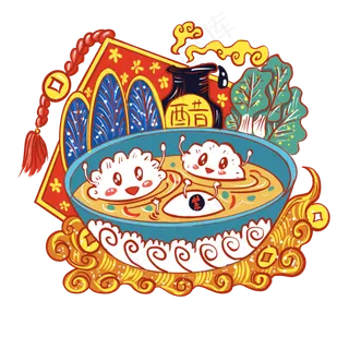 国潮美食汤饺浓汤,免抠元素