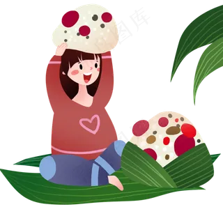 拿着粽子的小女孩