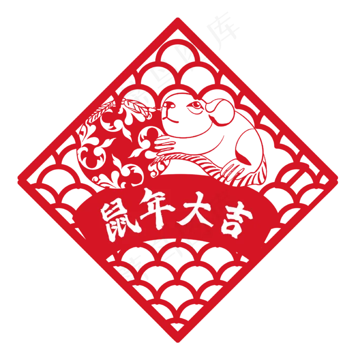 鼠年大吉窗花,免抠元素(3334*3334px 300 dpi )ai矢量模版下载