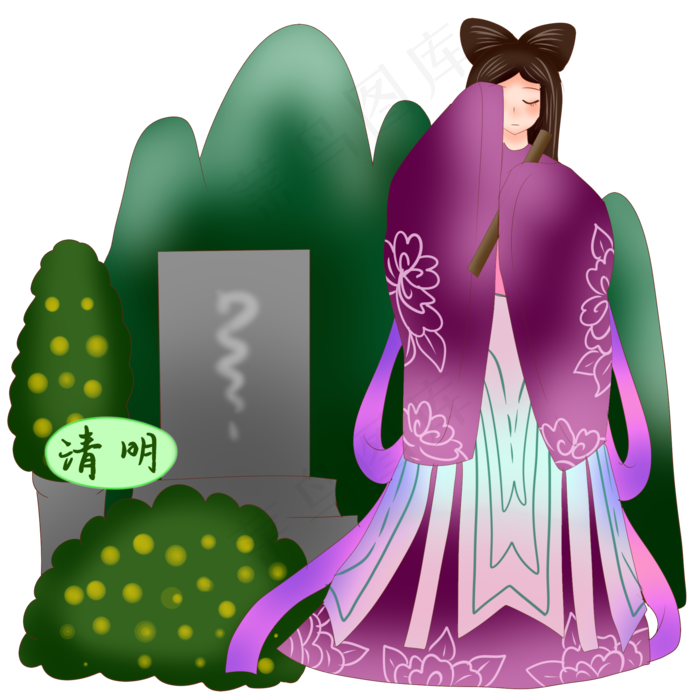 清明节上坟的小女孩