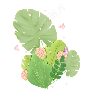 春季剪纸绿叶草丛,免抠元素