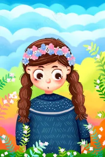 花环少女植物人物蓝天