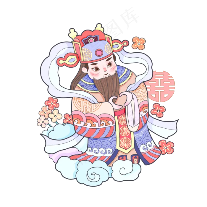春节神仙福禄寿喜祥云可爱祝贺,免抠元素
