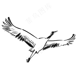 手绘水墨黑白插图仙鹤,免抠元素 手绘水墨黑白插图仙鹤,免抠元素