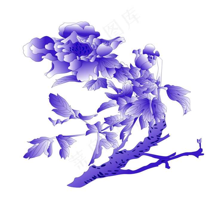 紫色水墨花草牡丹(3500X3500(DPI:300))psd模版下载