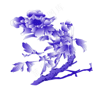 紫色水墨花草牡丹