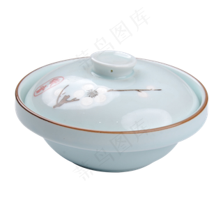 浅蓝色花朵砂锅,免抠元素