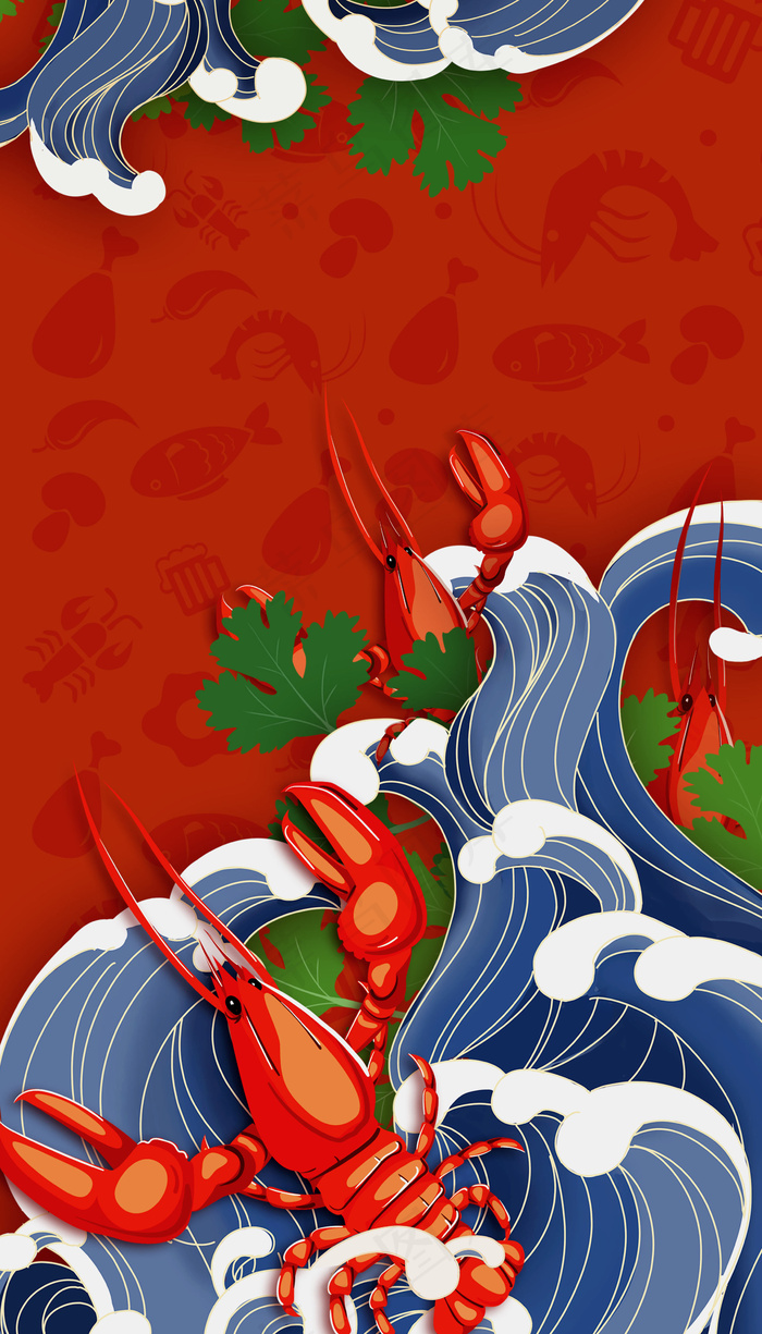 小龙虾浪花红色BANNER
