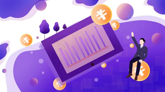 金融商务扁平渐变金币紫色系