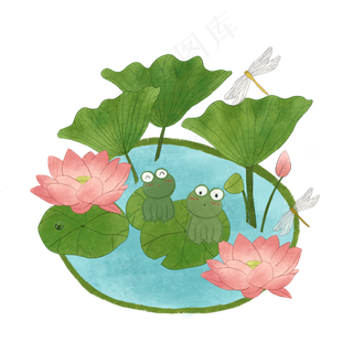 荷花池塘青蛙PNG莲花荷叶