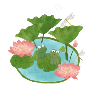 荷花池塘青蛙PNG莲花荷叶