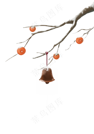 手绘冬天积雪柿子树枝,免抠元素