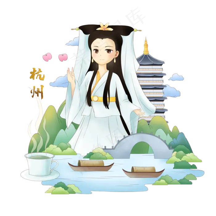 国潮新白娘子城市杭州西湖旅游(3500X3500(DPI:300))psd模版下载
