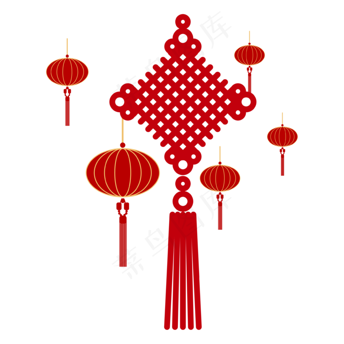 春节装饰中国结和灯笼,免抠元素