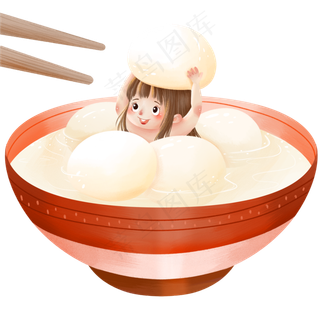 手绘元宵节吃汤圆,免抠元素