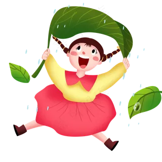 手绘谷雨开心的女孩