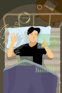 躺在床上用高科技办公的帅哥