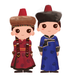 站立的少数民族蒙古族情侣PNG