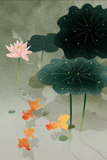 国潮水墨工笔画金鱼池塘