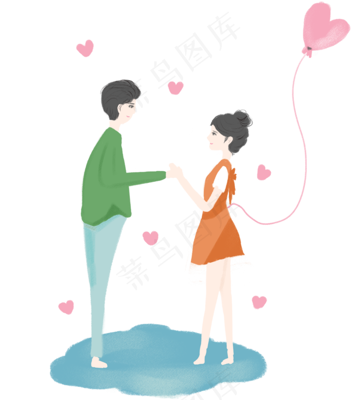 七夕情人节手绘情侣免抠图(2362X2642(DPI:300))psd模版下载