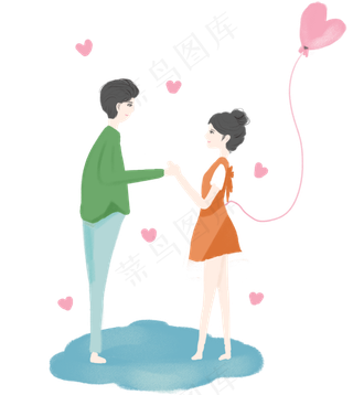 七夕情人节手绘情侣免抠图