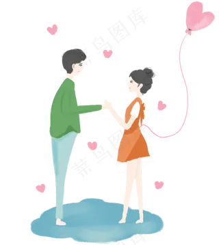 七夕情人节手绘情侣免抠图