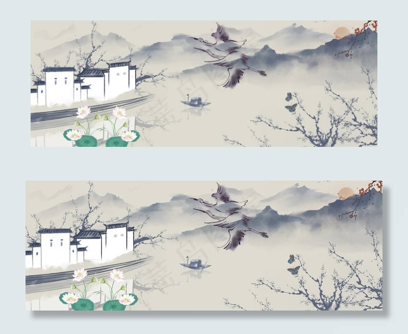 中国风荷花banner背景图