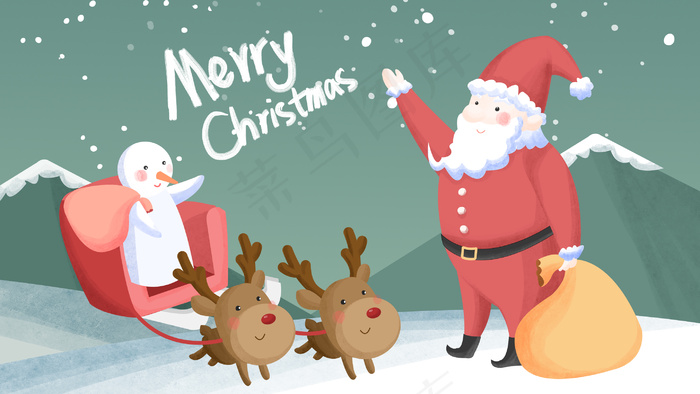 圣诞节圣诞老人雪人可爱卡通插画