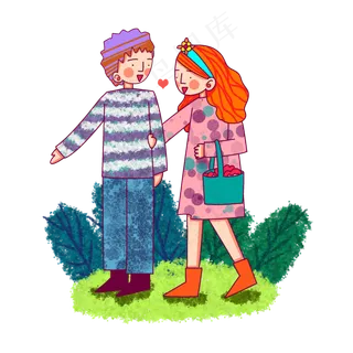 卡通风格春日情侣踏青出游