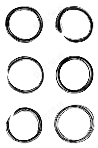 中国古风水墨圆形毛笔边框