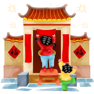 创意卡通新年贴春联,免抠元素