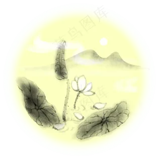 手绘花荷花中国风水墨风山水