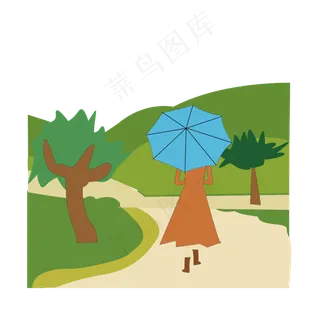 卡通清明绿树免扣