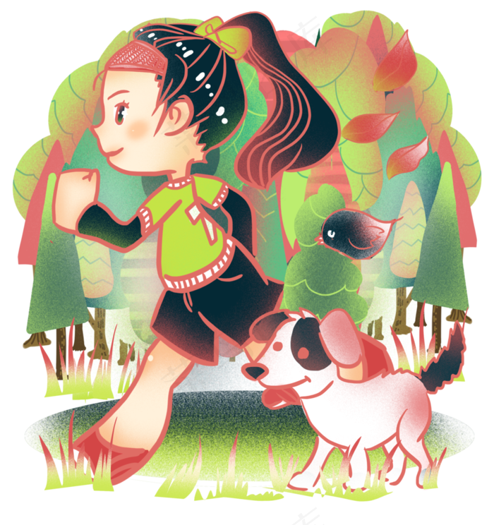 植树节跑步的女孩插画