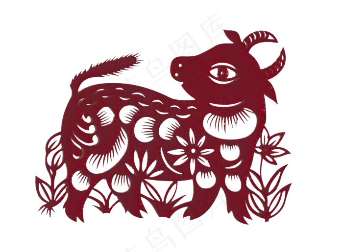 新年春节剪纸十二生肖之牛,免抠元素(3000*2208px 300 dpi )
