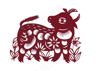 新年春节剪纸十二生肖之牛,免抠元素